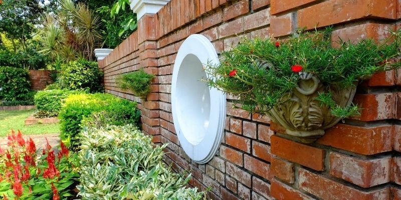 Brick wall covered with white powdery substance or efflorescence