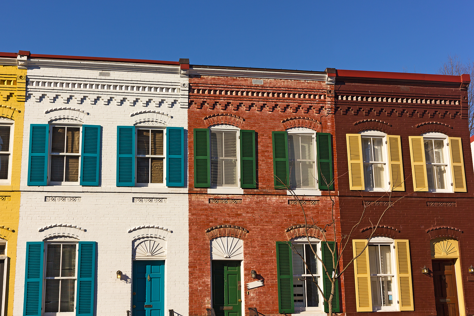 Brightly-Painted-Brick-Row-Houses in Washington DC Renaissance Development DC